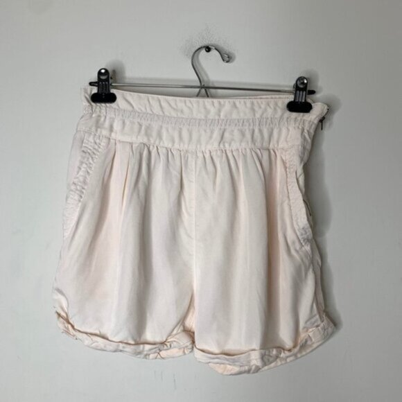 Aritzia Wilfred Women's Shorts Crepe Paperbag Ruched Elastic Waist Pale pink 2 - Picture 5 of 16